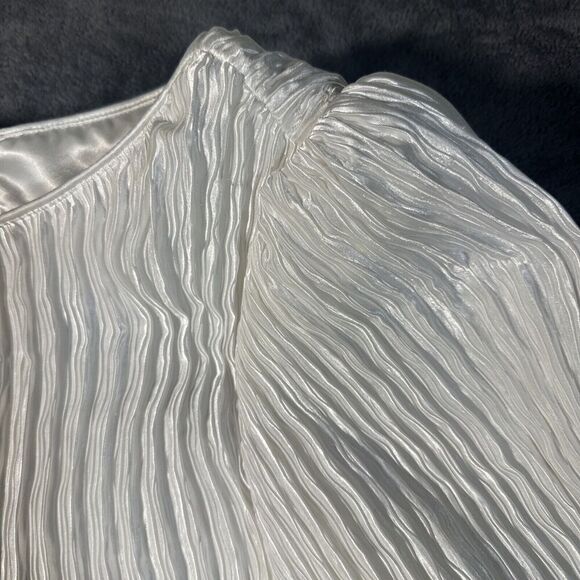 Edith Flagg VTG Pleated MIDI Dress S Black White Puff Sleeve Sequin Flapper Coco - Picture 8 of 12